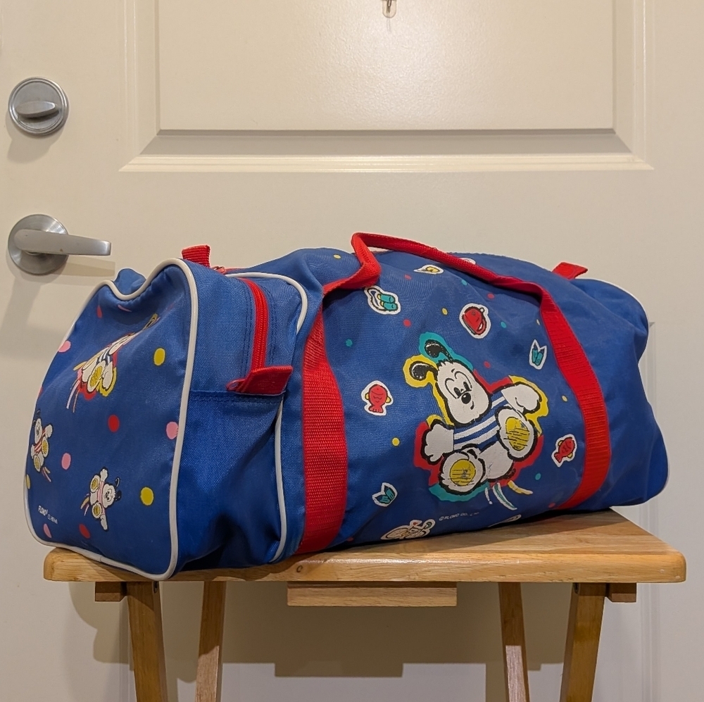 Rad 90s Flomo Cartoon Dog Red and Blue Duffel Bag - Picture 2 of 9